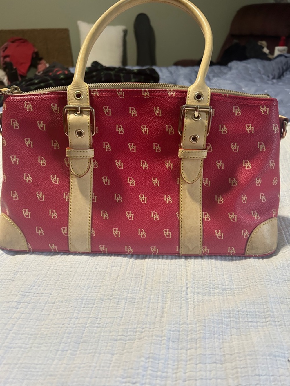 VINTAGE Dooney & Bourke Domed Satchel Monogram Hot Pink Satchel w/ Accessories
